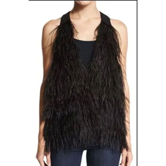 NWOT Elizabeth and James Ostrich feather vest, $495 Small E18 - Picture 1 of 9